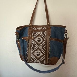 Brown and Blue Tote Bag